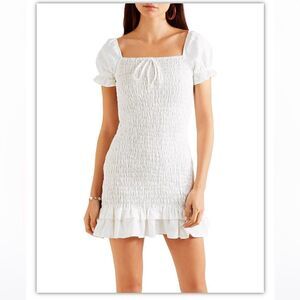 FAITHFULL THE BRAND Cette Linen Mini Dress in White Short Sleeve Women's Size M